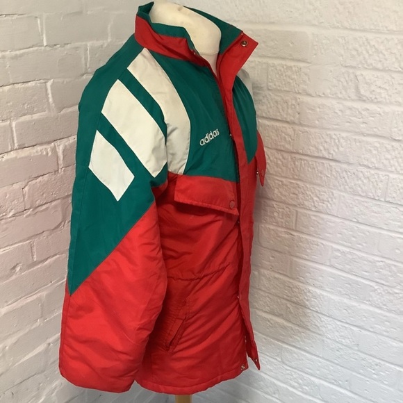 Vintage 80โs Adidas Long Jacket - Size S - Red & Green - P2P 20โ - Picture 3 of 9